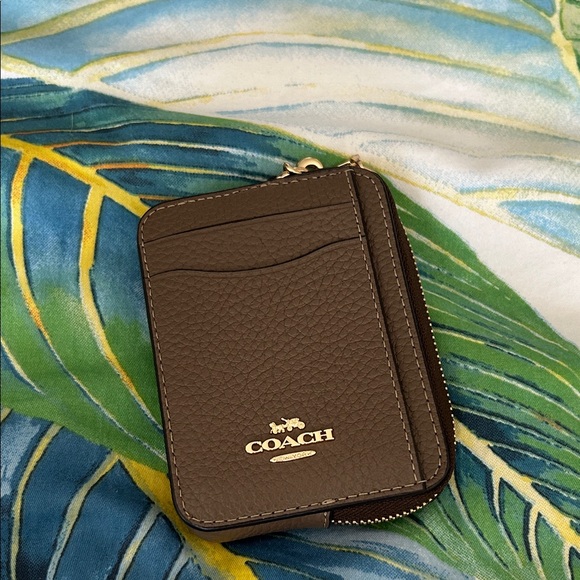 Coach Leather Card Holder in Dark Stone - Picture 1 of 6